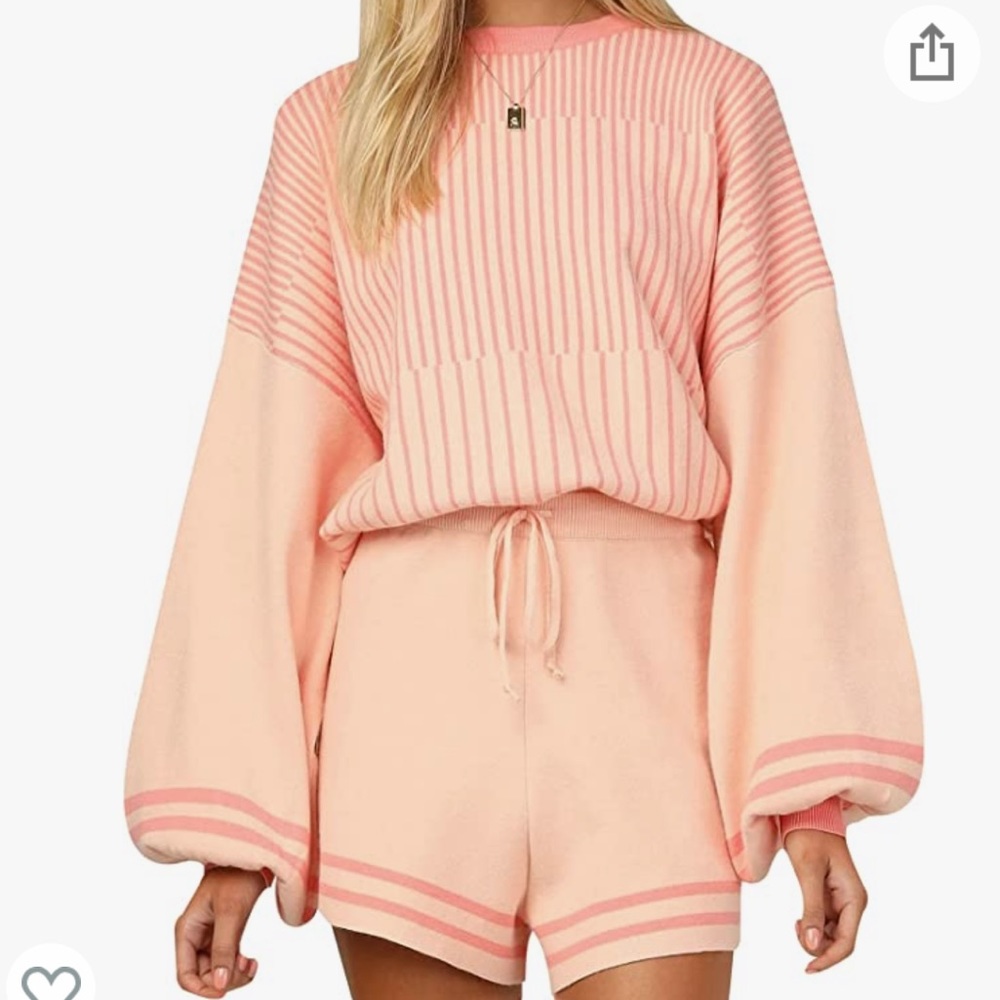Striped Two Piece Crew Neck Pullover Sweater Set